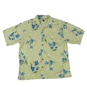 Tommy Bahama Silk Floral Leaf Hawaiian Tropical Shirt Button Up Camp Shirt Large
